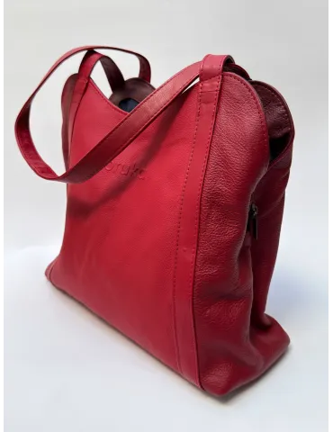 Red and burgundy genuine leather bucket bag by Soruka 2