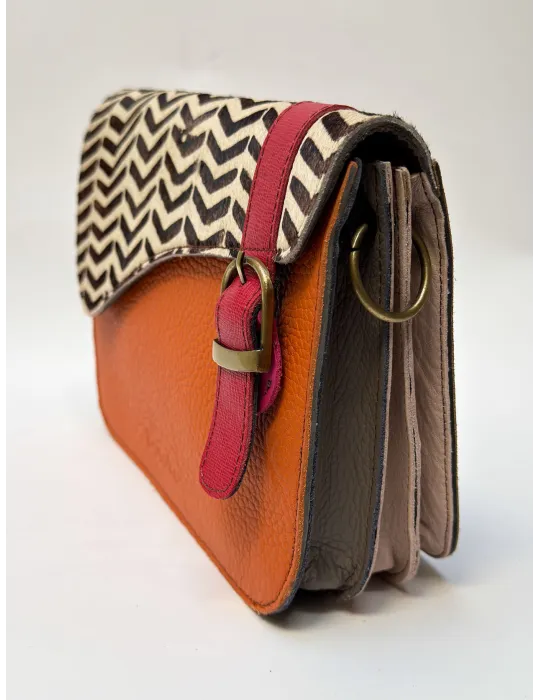 Red and burgundy genuine leather bucket bag by Soruka