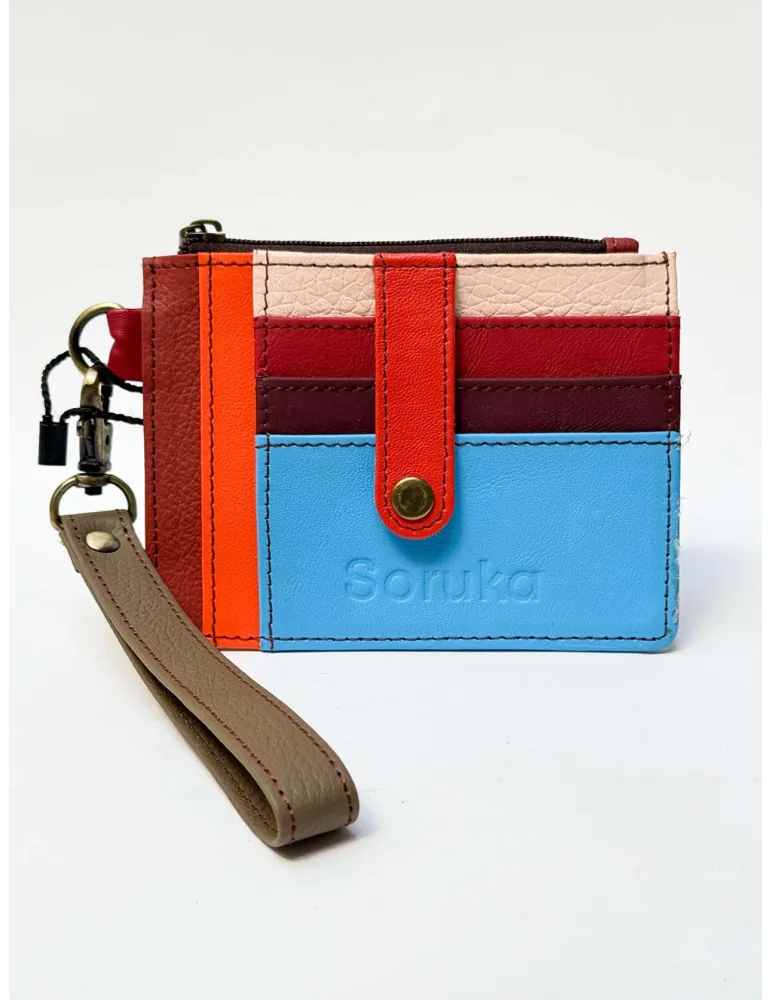 Flat Multicolour Leather Wallet with Strap by Soruka