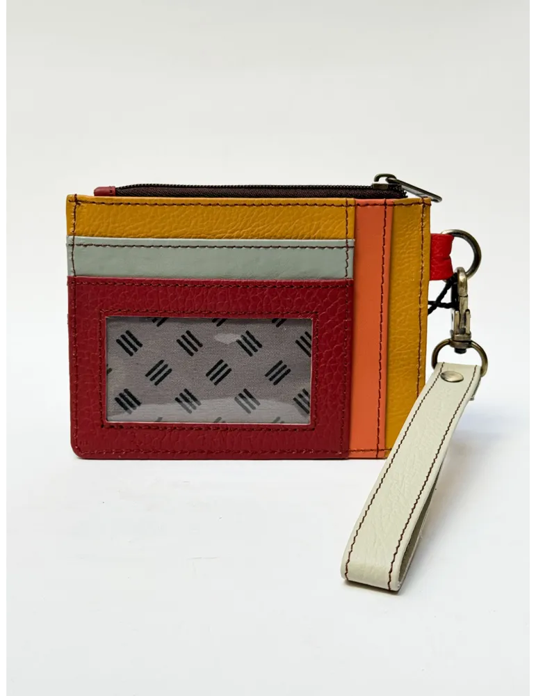 Flat Multicolour Leather Wallet with Strap by Soruka