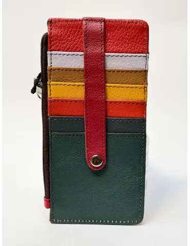 Flat Multicolour Leather Wallet with Strap by Soruka