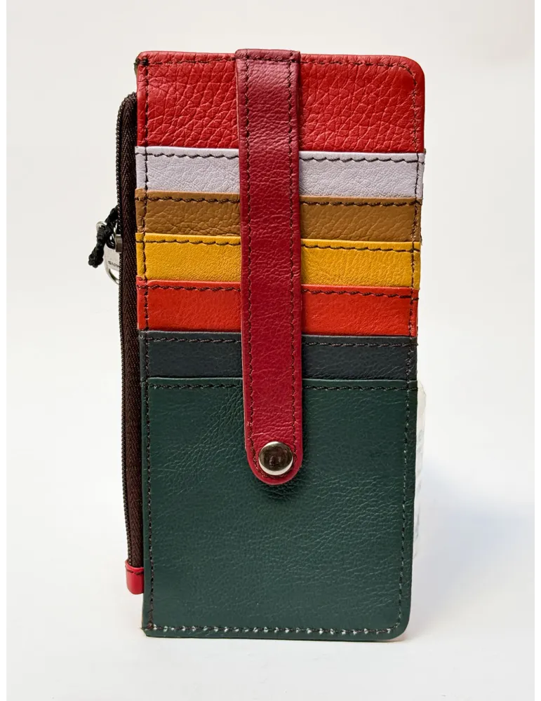 Flat Multicolour Leather Wallet with Strap by Soruka