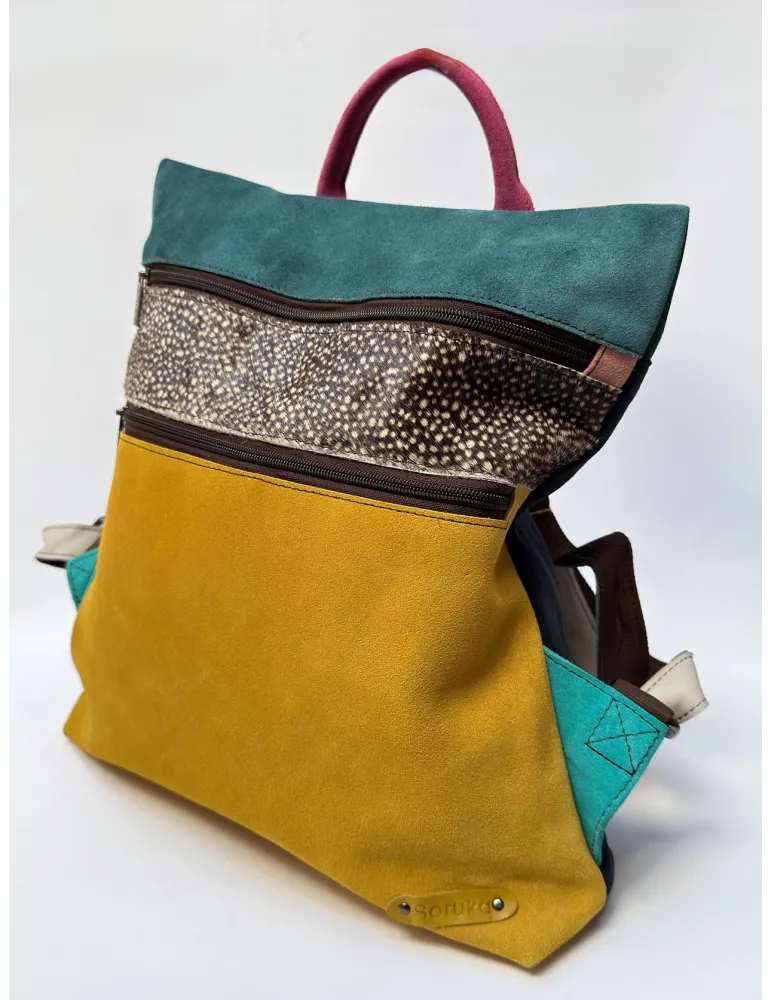 Red and burgundy genuine leather bucket bag by Soruka