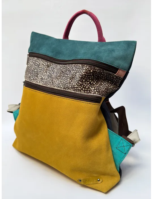 Multicolour Leather Backpack Bag with Pony Hair Insert by Soruka