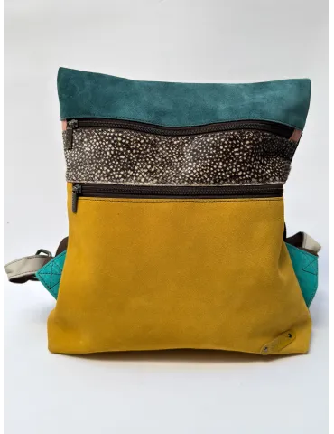 Multicolour Leather Backpack Bag with Pony Hair Insert by Soruka