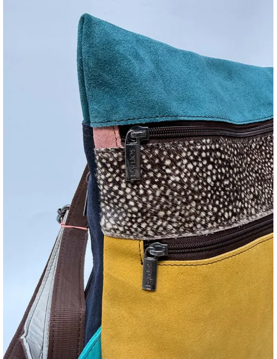 Multicolour Leather Backpack Bag with Pony Hair Insert by Soruka