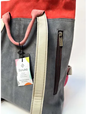 Red and burgundy genuine leather bucket bag by Soruka 2