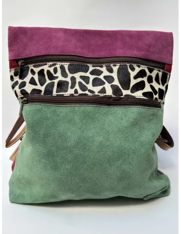 Multicolour Leather Backpack Bag with Pony Hair Insert by Soruka