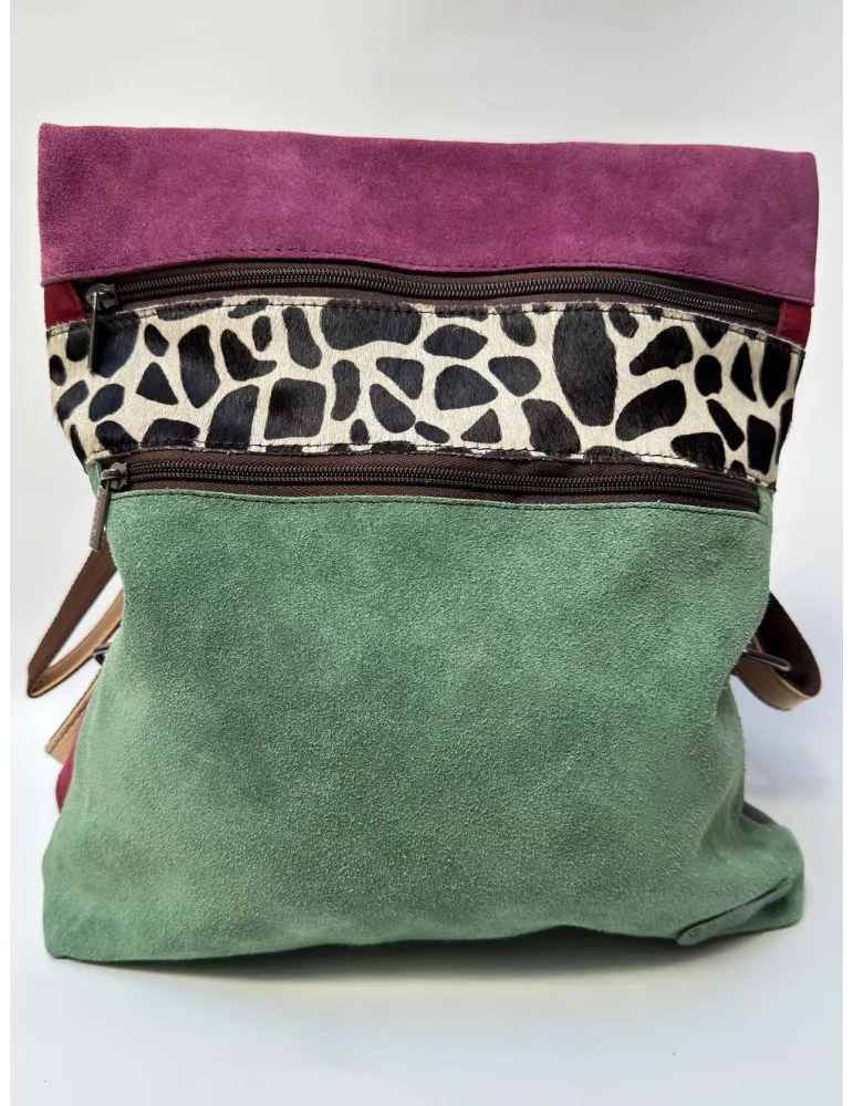Multicolour Leather Backpack Bag with Pony Hair Insert by Soruka