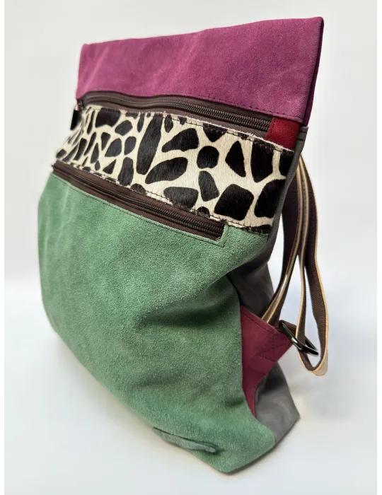 Multicolour Leather Backpack Bag with Pony Hair Insert by Soruka