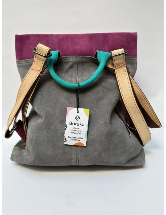 Red and burgundy genuine leather bucket bag by Soruka