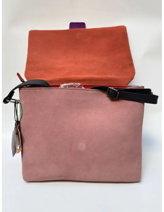 Red and burgundy genuine leather bucket bag by Soruka