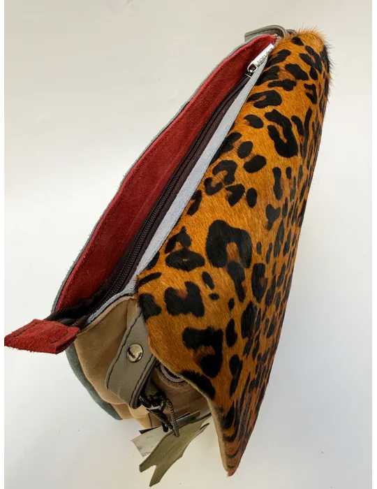 Red and burgundy genuine leather bucket bag by Soruka