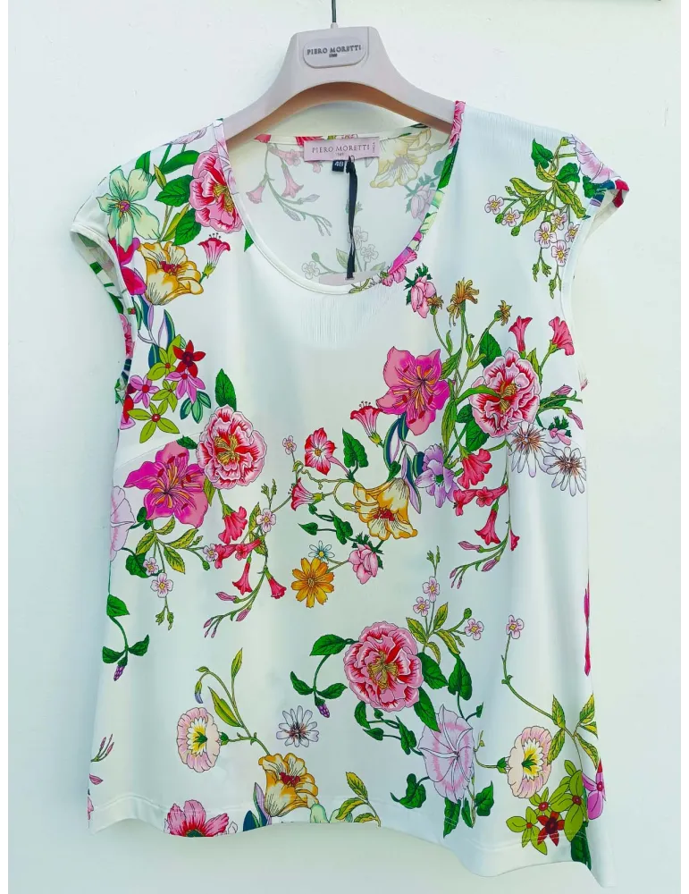 Piero Moretti white and pink floral printed blouse shirt