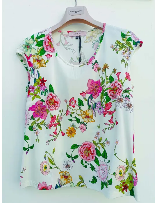 Piero Moretti white and pink floral printed blouse shirt