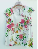 Piero Moretti | Blusa bianca in viscosa fantasia a fiori fino tg 60