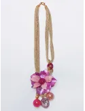 Handmade long necklace with flower pearls and crystals