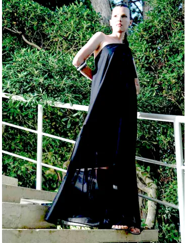 Black long asymmetric cotton dress