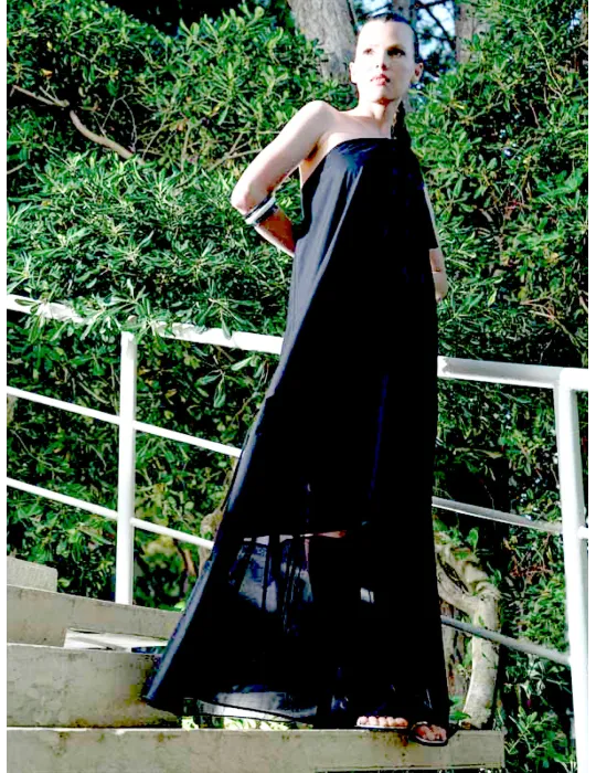 Black long asymmetric cotton dress