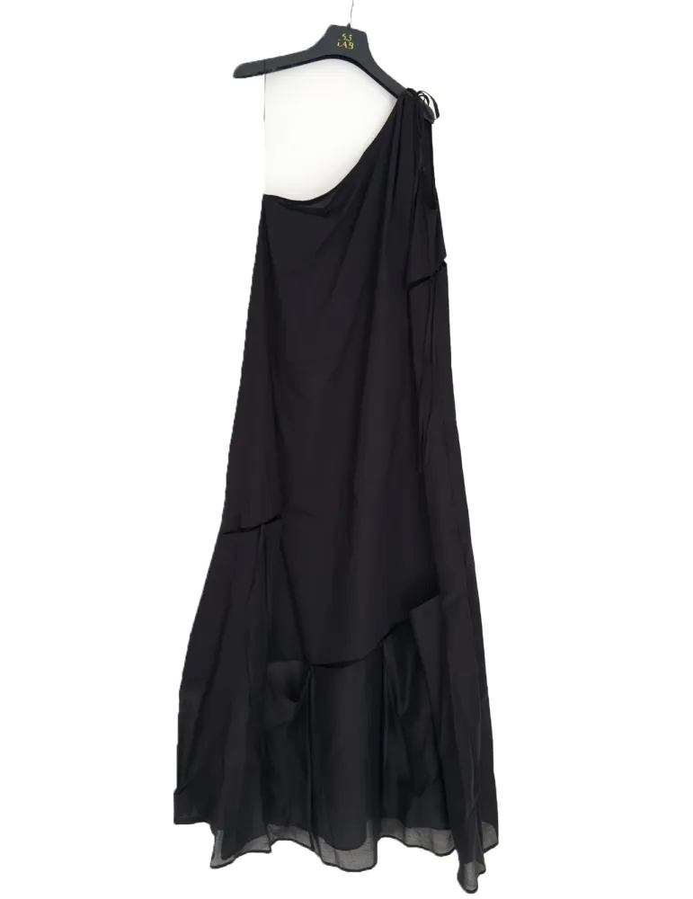 Black long asymmetric cotton dress