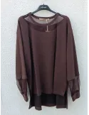 Casacca marrone goffrato con inserti in tulle Mousse