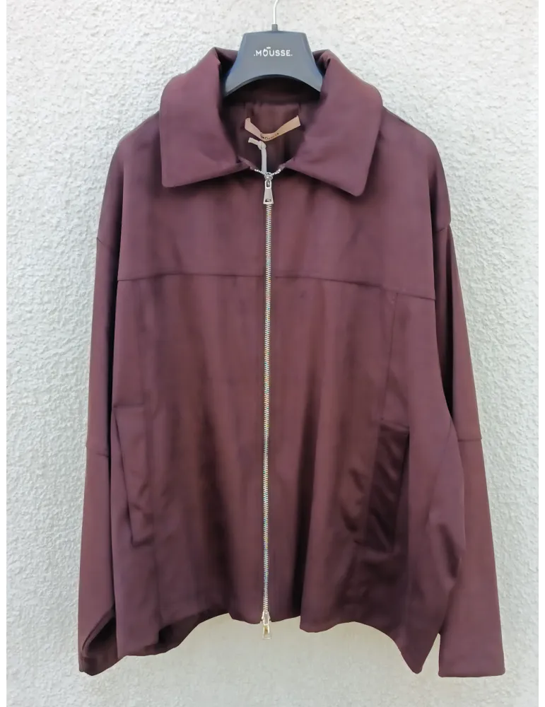 Giaccone bomber oversize in camoscio marrone con zip Mousse
