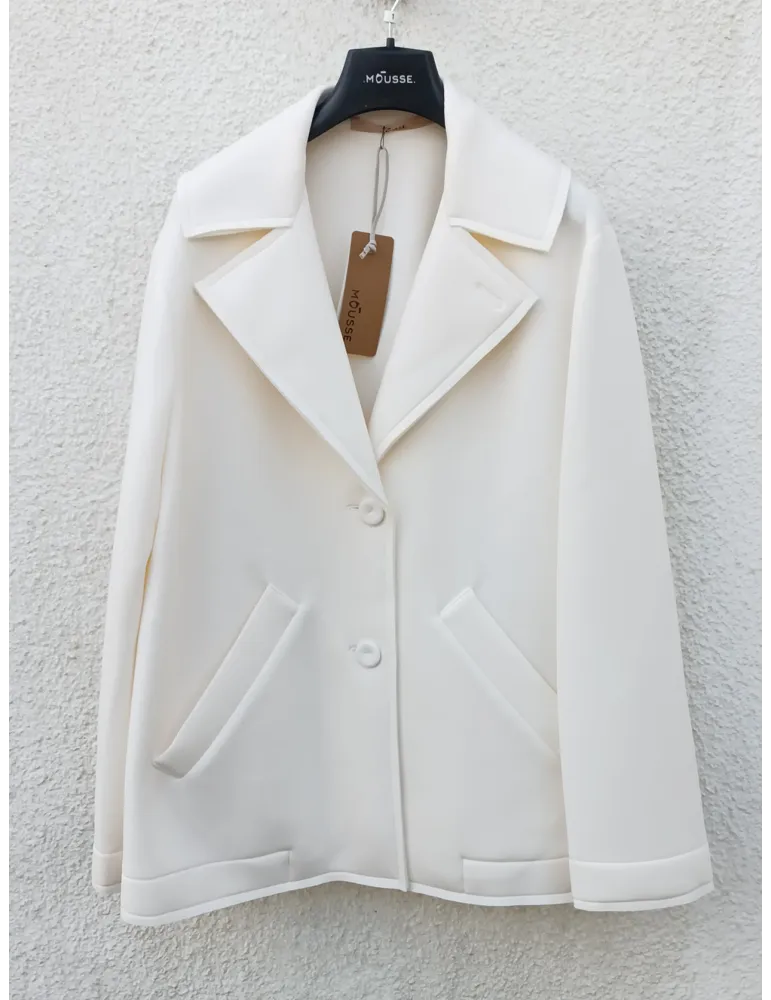 Milky white Scuba Jacket Coat Back Martingale by Mousse