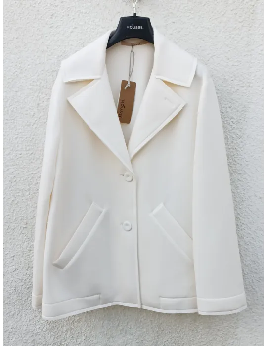 Milky white Scuba Jacket Coat Back Martingale by Mousse