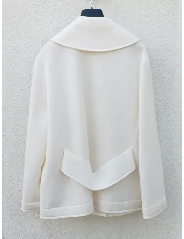 Milky white Scuba Jacket Coat Back Martingale by Mousse 2