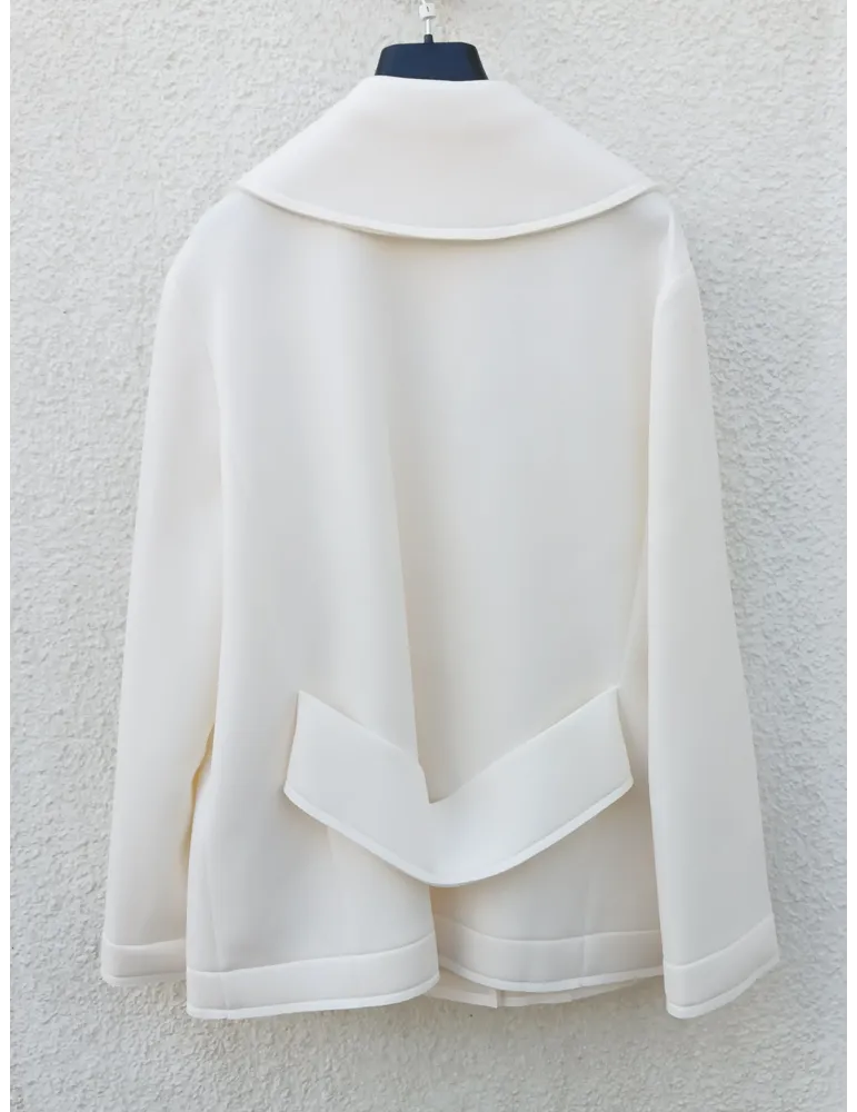 Milky white Scuba Jacket Coat Back Martingale by Mousse