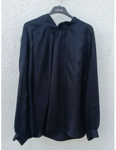 Black Blouse with Lace Detail and Back Bow by Mousse 2