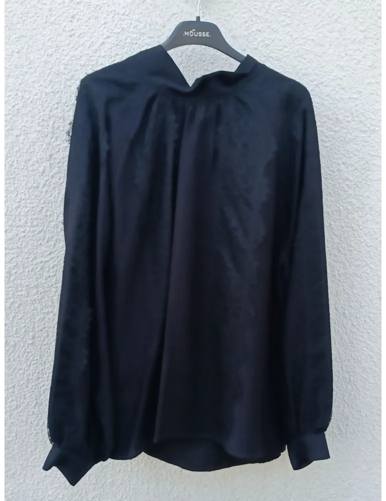 Black Blouse with Lace Detail and Back Bow by Mousse
