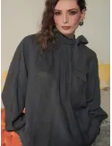 Black Blouse with Lace Detail and Back Bow by Mousse