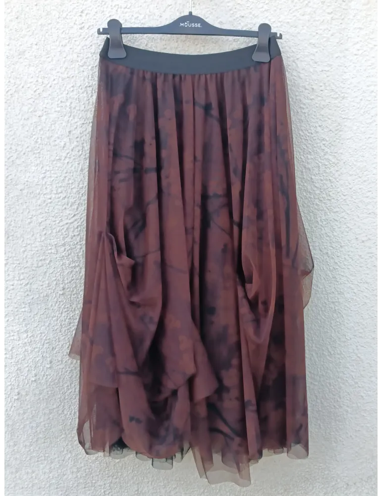 Gorgeous Brown & Black Floral Tulle Maxi Skirt by Mousse