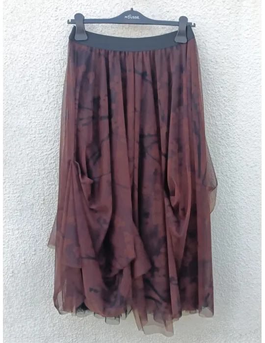 Gorgeous Brown & Black Floral Tulle Maxi Skirt by Mousse