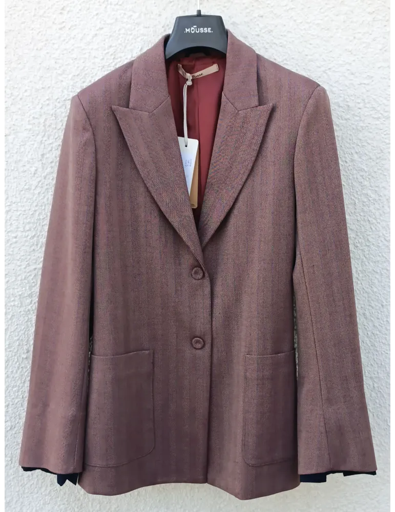 Burgundy beige and blu Herringbone Tailored Suit with Belt | Mousse IT
