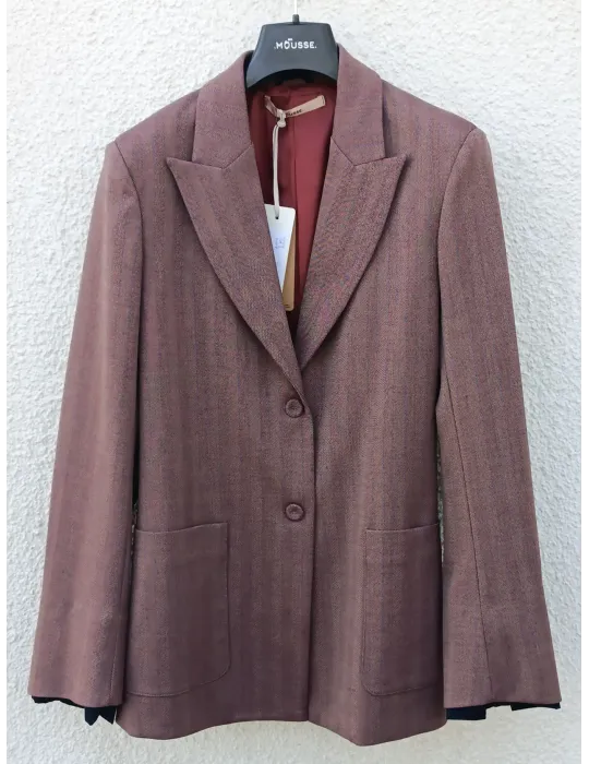 Burgundy beige and blu Herringbone Tailored Suit with Belt