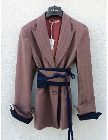Burgundy beige and blu Herringbone Tailored Suit with Belt | Mousse IT