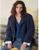 Blue Scuba Jacket Coat Back Martingale by Mousse | Plus size