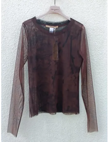 Brown & Black Floral Tulle Top by Mousse