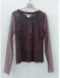 Brown & Black Floral Tulle Top by Mousse | Plus size Italian Fashion