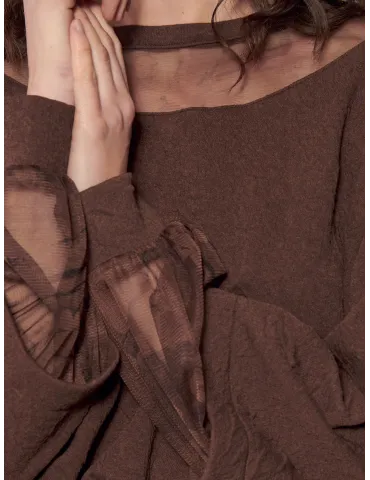 Brown Textured Top with Floral Tulle Inserts by Mousse 2