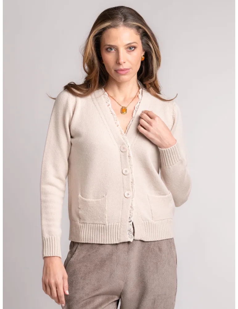 Volpato Italian Knitwear | Wool Vanilla beige short knit jacket