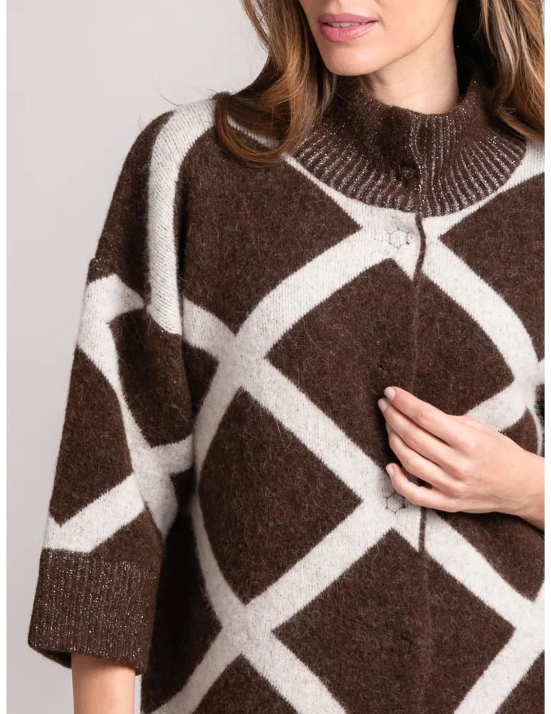 Volpato maglieria | Cappotto losanghe in merino e alpaca fino alla 56