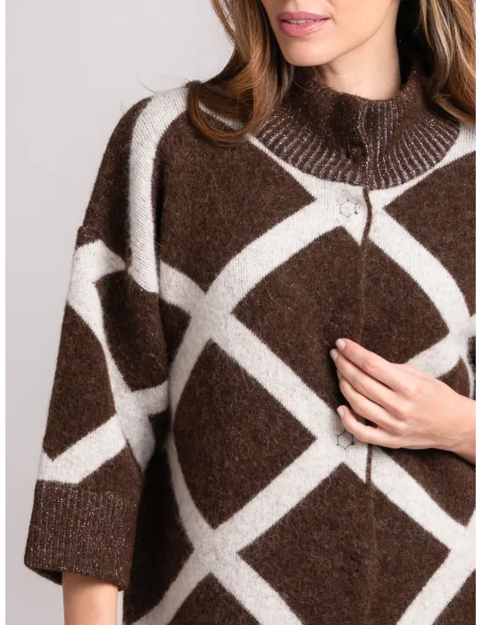 Volpato maglieria | Cappotto losanghe in merino e alpaca fino alla 56