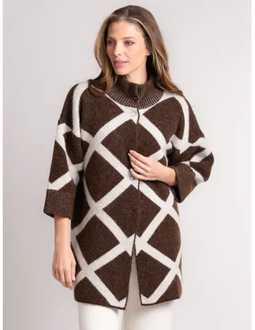 Volpato maglieria | Cappotto losanghe in merino e alpaca fino alla 56