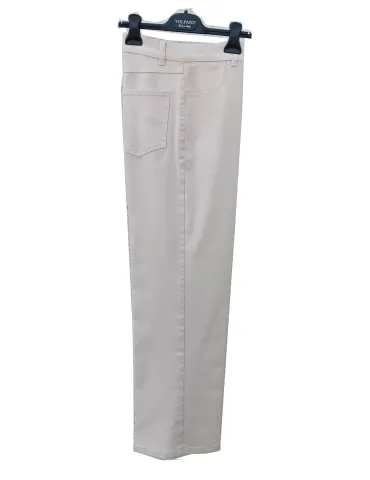 Beige sand Palazzo Jeans Trousers with rhinestones logo