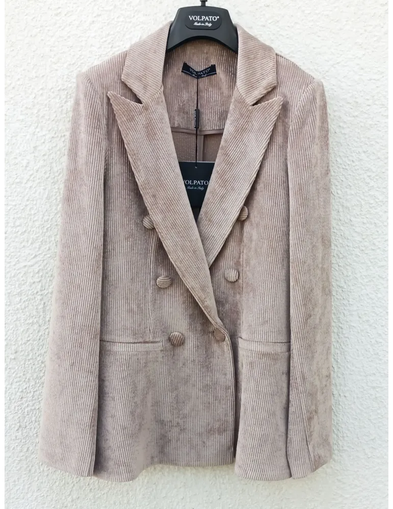 Beige Blush Double-Breasted Masculine Corduroy Blazer