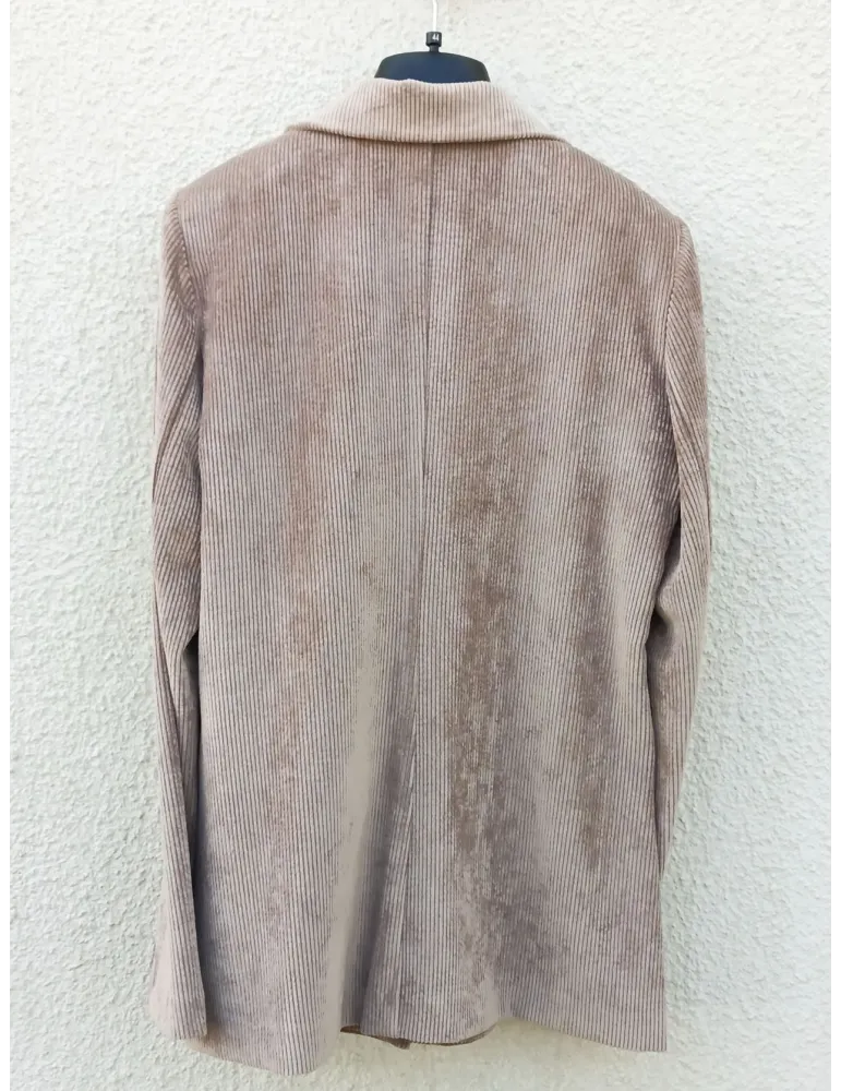 Beige Blush Double-Breasted Masculine Corduroy Blazer