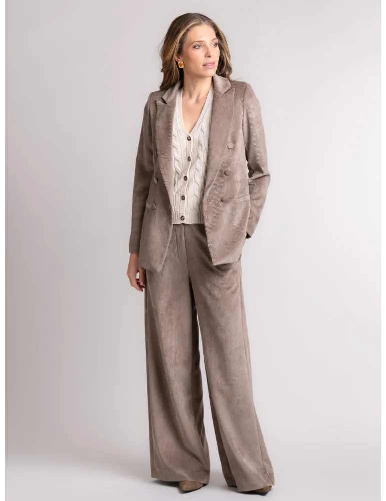 Beige Blush Double-Breasted Masculine Corduroy Blazer